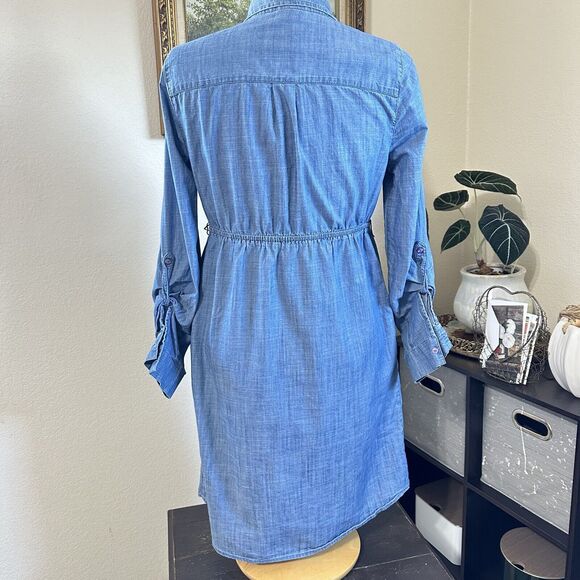 Motherhood Blue Denim Long Sleeve Shirt Maternity Dress With Pockets Size Small - Picture 6 of 12